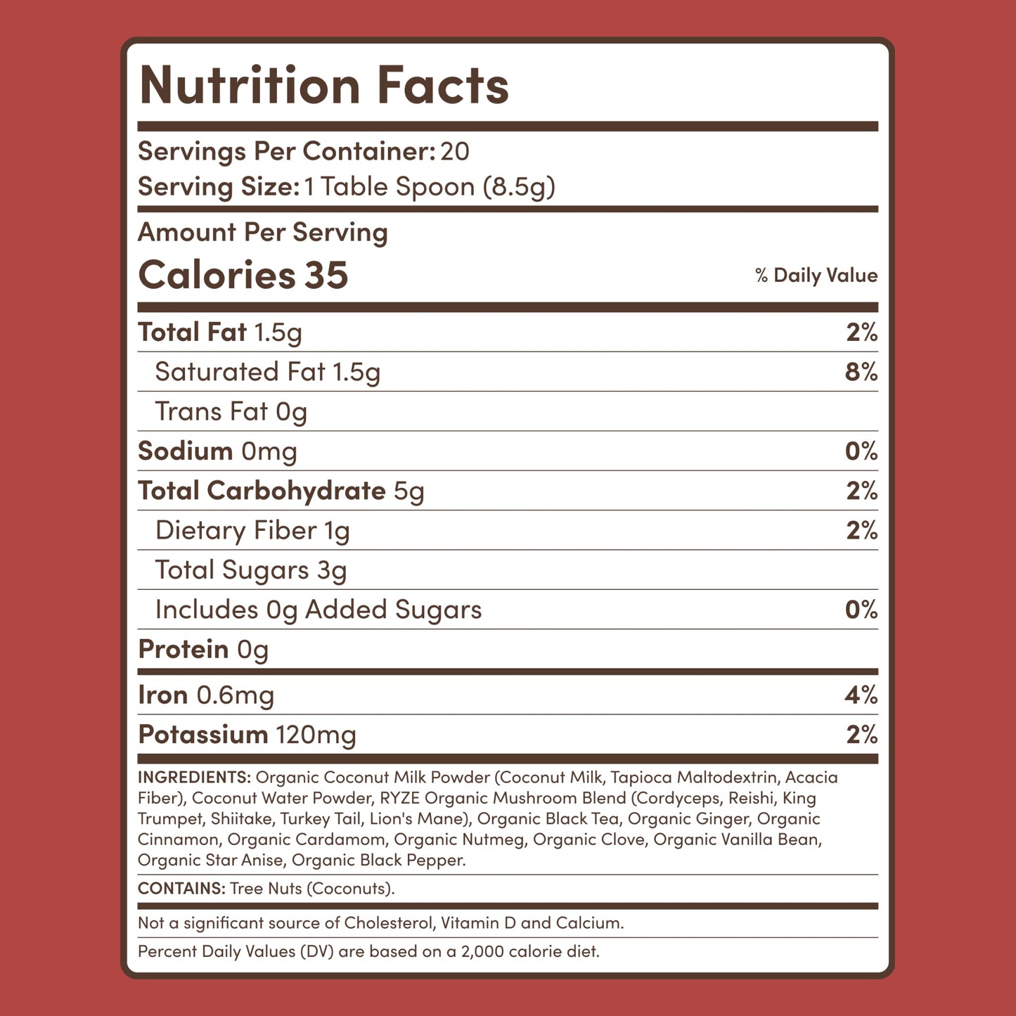 Mushroom Chai — Organic Instant Chai with Reishi & Organic Black Tea, 20 Servings G0